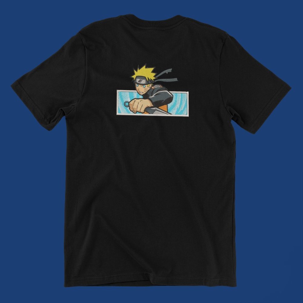 New- White&black Embroidered anime box T-shirt